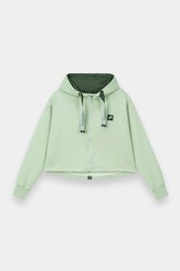 Women Sage Green Crop Zipper Hoodie