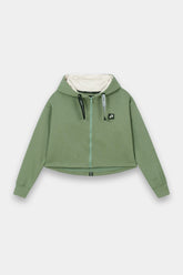 Women Green Ivy Crop Zipper Hoodie