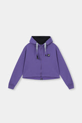 Women Purple Crop Zipper Hoodie