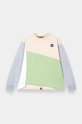 Women Beige, Sage Green, Off-White and Grey-Block Textured Crew Neck Sweatshirt