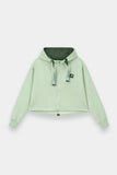 Women Sage Green Crop Zipper Hoodie