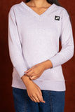 Women V- Neckline Sweatshirt Light Grey
