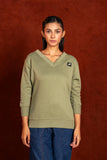 Women V- Neckline Sweatshirt Sage Green