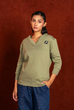 Women V- Neckline Sweatshirt Sage Green