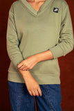 Women V- Neckline Sweatshirt Sage Green