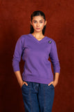 Women V- Neckline Sweatshirt Purple