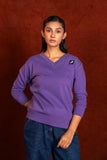 Women V- Neckline Sweatshirt Purple