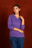 Women V- Neckline Sweatshirt Purple
