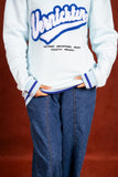 Women V- Neck Printed Powder Blue Sweatshirt