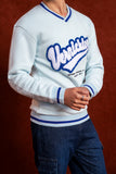 Men V- Neck Printed Powder Blue Sweatshirt