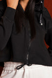 Women Black Crop  Zipper Hoodie