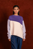 Women ,Purple, Off-White, Grey  Color-Block Textured Crew Neck Sweatshirt