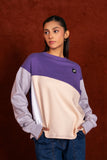 Women ,Purple, Off-White, Grey  Color-Block Textured Crew Neck Sweatshirt