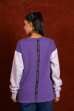 Women ,Purple, Off-White, Grey  Color-Block Textured Crew Neck Sweatshirt