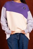 Women ,Purple, Off-White, Grey  Color-Block Textured Crew Neck Sweatshirt